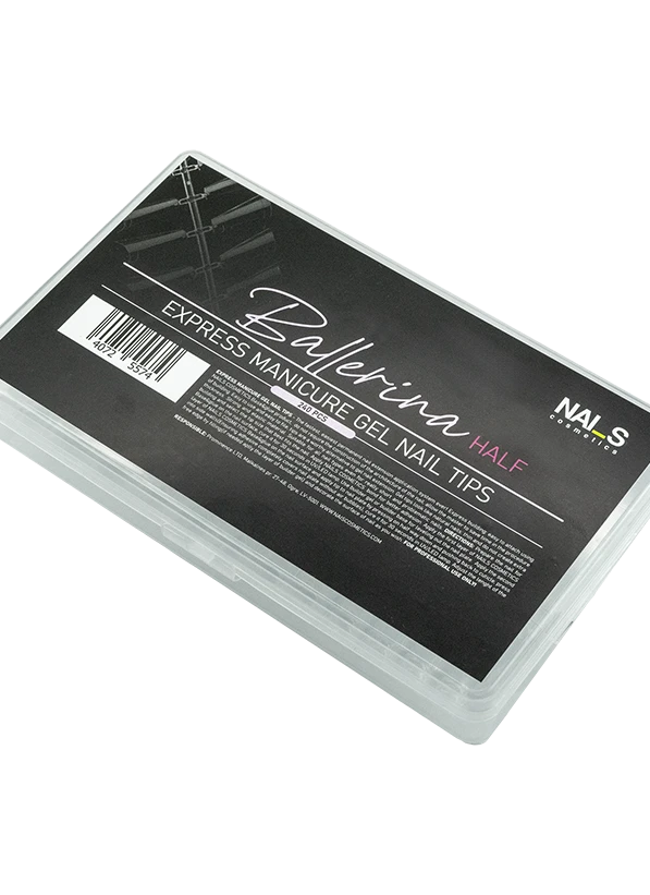 Advantages of express nail tips: Express extension in a few seconds: easy and fast attaching off a tip to the natural nail plate with NAILS cosmetics Base&Glue or quick builder clear Hybrid base, which significantly saves the manicurist's time, facilitating the modeling process. Very convenient and easy filing. Prefect, natural looking nails. Durable, flexible material. Facilitates nail extension for both classic natural and especially for short and problematic nails. Available in 2 different fo...