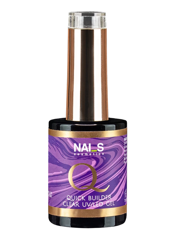 Quick Builder Clear – clear base/gel with a wide range of uses.• Base for gel polishes• BIO gel• Bottle gel for natural nail extensions and modeling• For coating, strengthening, and smoothing the natural nail• For quick and professional nail refills• Nail prosthetic material• Does not yellow or crack• Soak-off formulaAvailable viscosities:1. ORIGINAL – medium viscosity2. QUICK I – light viscosity3. QUICK II – thick viscosityVolume: 8 ml (ORIGINAL only), 15 ml, 100 mlCuring time: LED 30 sec, UV 1...