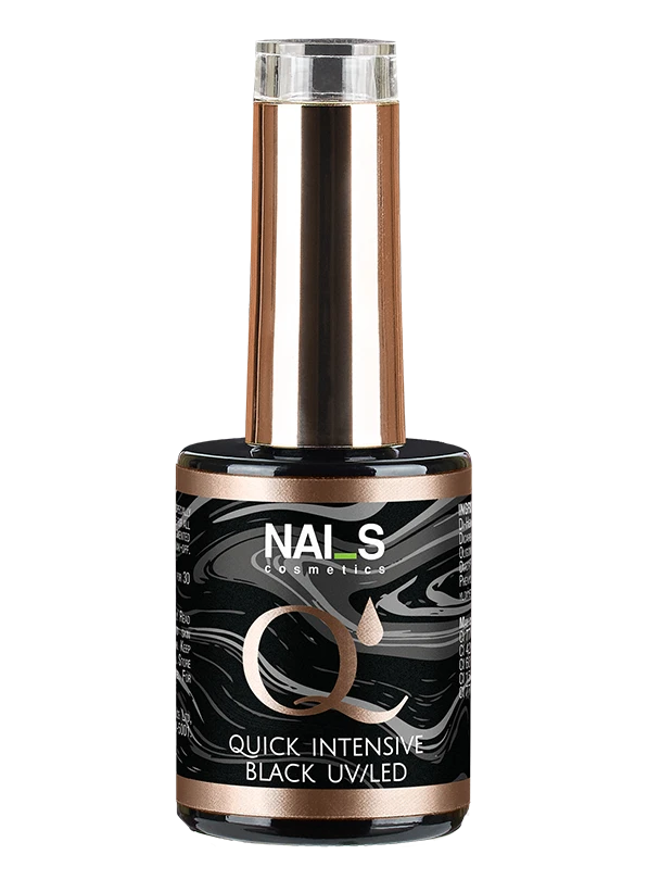   Quick Intensive Black – highly pigmented black gel polish.  Provides even coverage in one coat without streaks – thanks to its high pigmentation, the gel polish applies smoothly, saving time and effort for the nail artist.  Perfect for full nail coverage or as a base layer for nail art designs.  Volume: 8 ml, 15 ml  Curing time: LED – 30 sec, UV – 1 min....