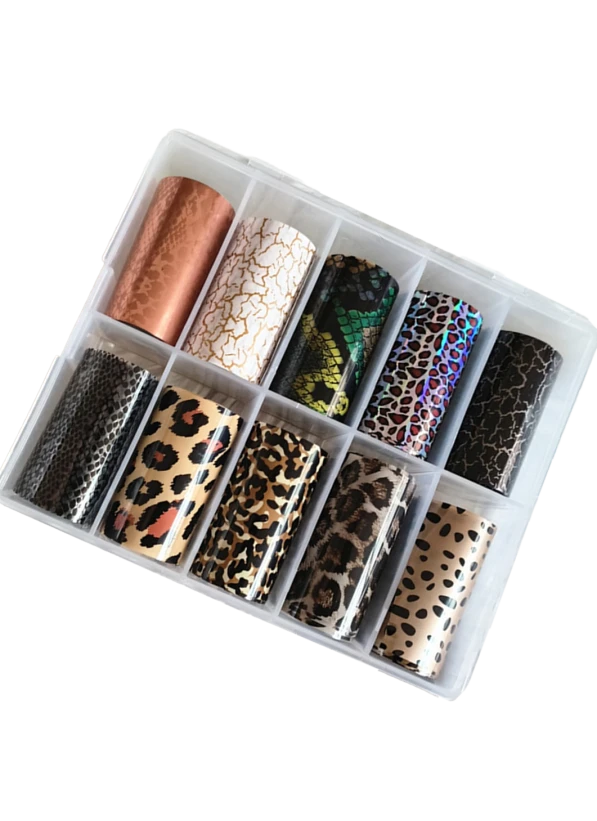 Foil for nail design, suitable for both sculpted nails and gel polish application.Set includes: 10 foils...