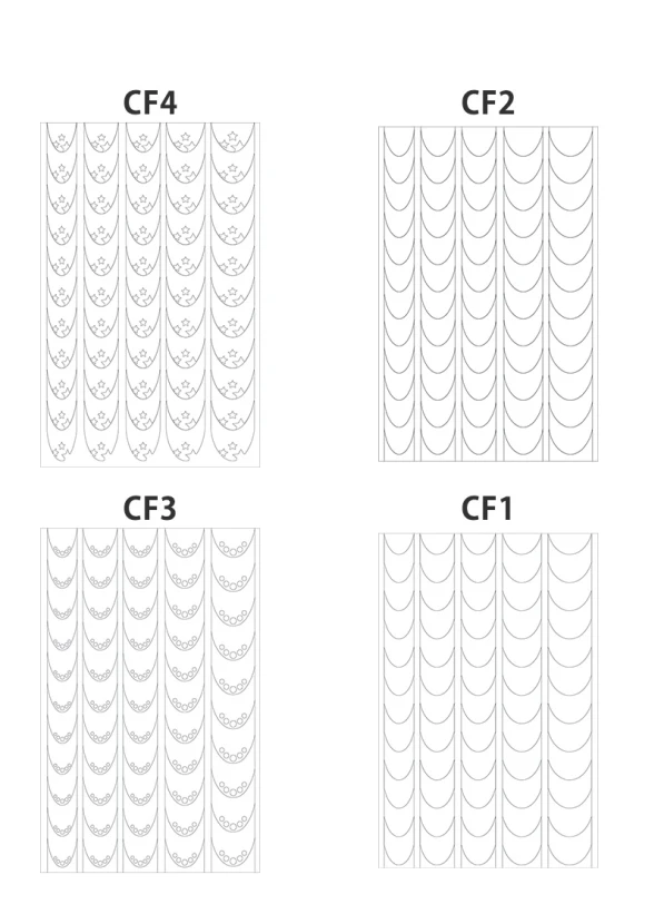 Nail art stencils for creating precise and refined designs.They allow easy creation of symmetrical patterns, floral motifs and decorative elements, ensuring a clean and professional result.Suitable for use with airbrush paints, stamping polishes and color gels. When used with gel polish, it is recommended to apply it in a very thin layer and remove the stencil before polymerization.Depending on the design series, the number of figures and elements on one stencil may vary.Suitable for both profes...