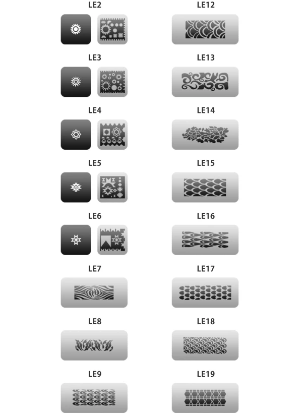 Nail art stencils for creating precise and refined designs.They allow easy creation of symmetrical patterns, floral motifs and decorative elements, ensuring a clean and professional result.Suitable for use with airbrush paints, stamping polishes and color gels. When used with gel polish, it is recommended to apply it in a very thin layer and remove the stencil before polymerization.Depending on the design series, the number of figures and elements on one stencil may vary.Suitable for both profes...